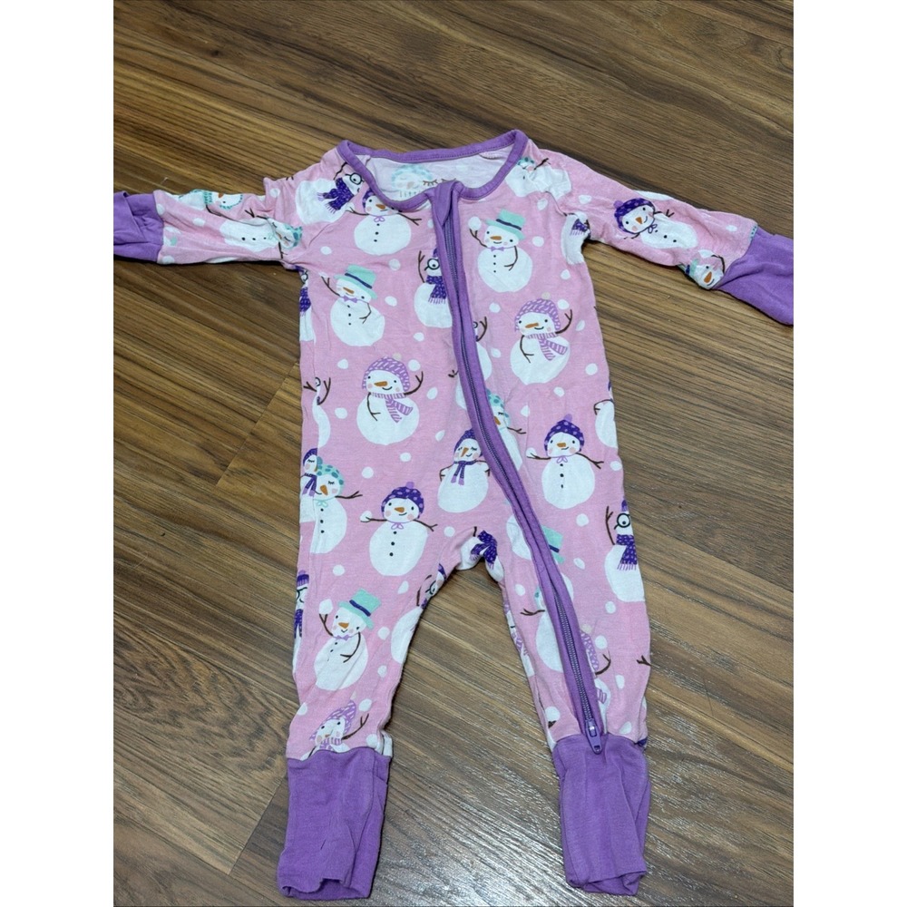 Little Sleepies Newborn 0-3 Baby Girls Snowman Winter Footed Sleeper Pajamas